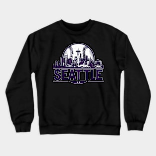 Retro Vintage Purple Seattle Baseball Cityscape Crewneck Sweatshirt